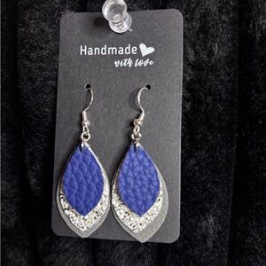 Blue and Silver Leaf Earrings